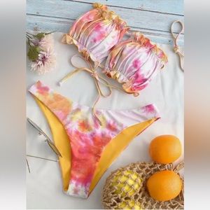 NWT Tie Dye Frilled Cutout Swim Set